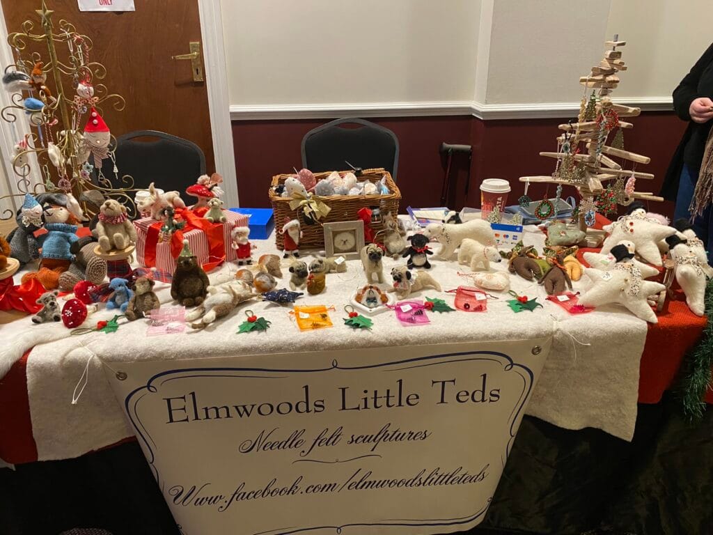 Elmwoods Little Teds needle felt sculptures display table