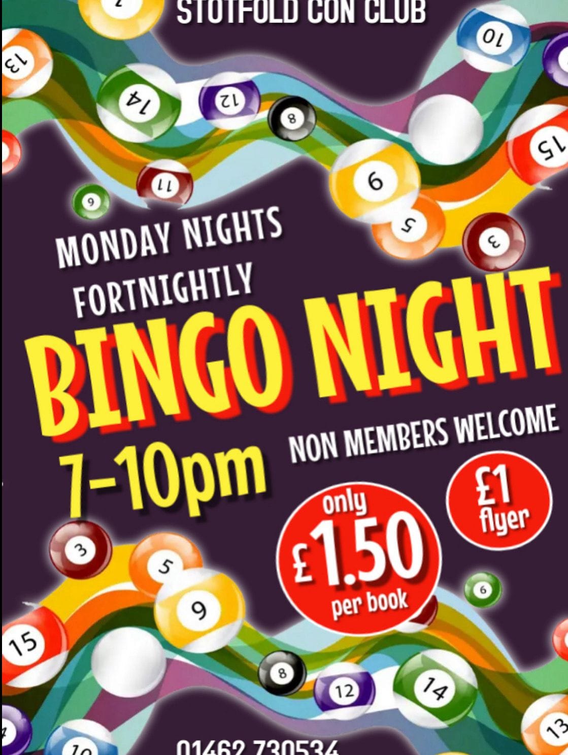 Bingo night event poster at Stotfold Con Club