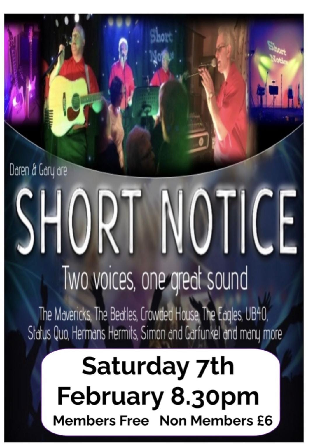 Short Notice live music event poster February 7th