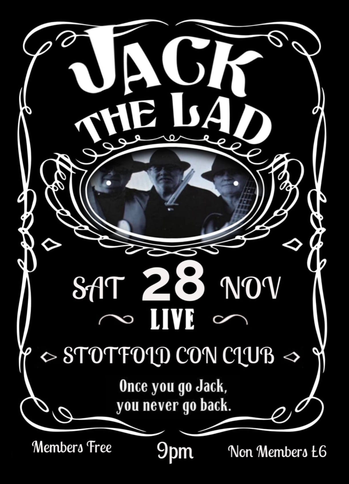 Jack the Lad live poster, Stotfold Con Club, 28 November
