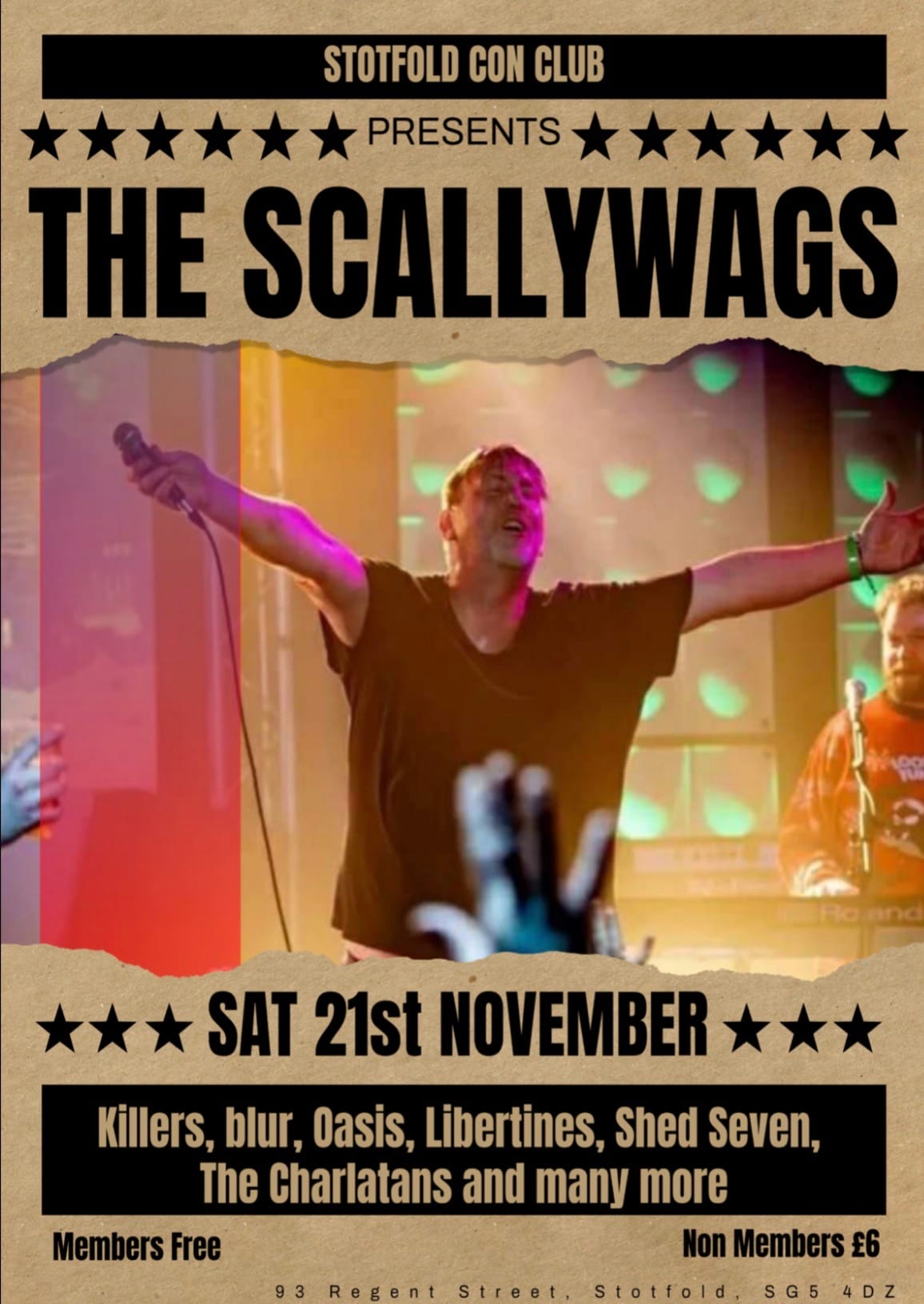 The Scallywags live music poster for Stotfold Con Club